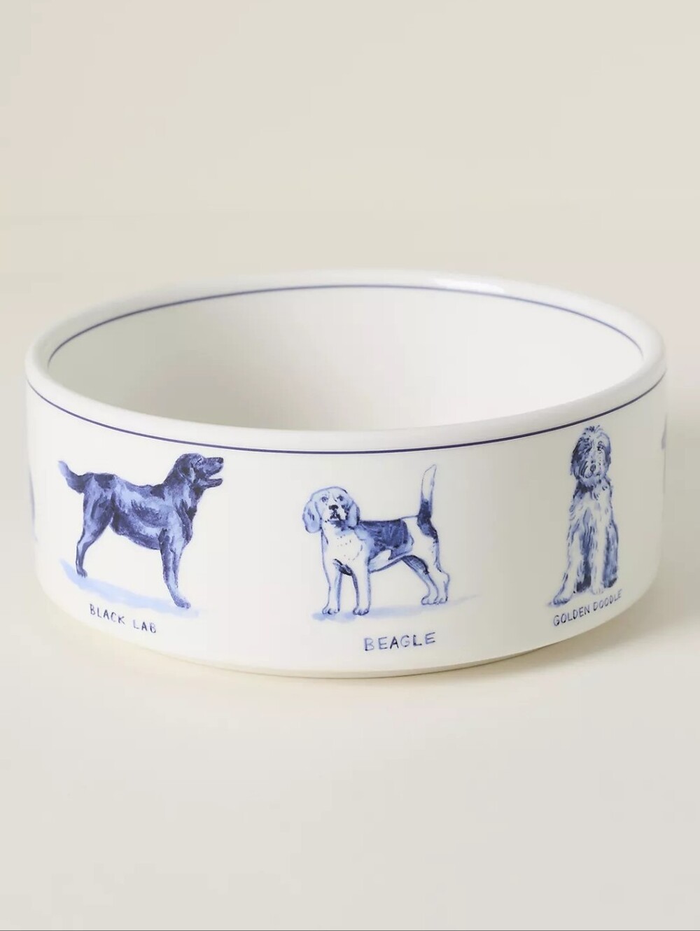 Anthropologie Blue and White Illustrated Dog Ceramic Bowl